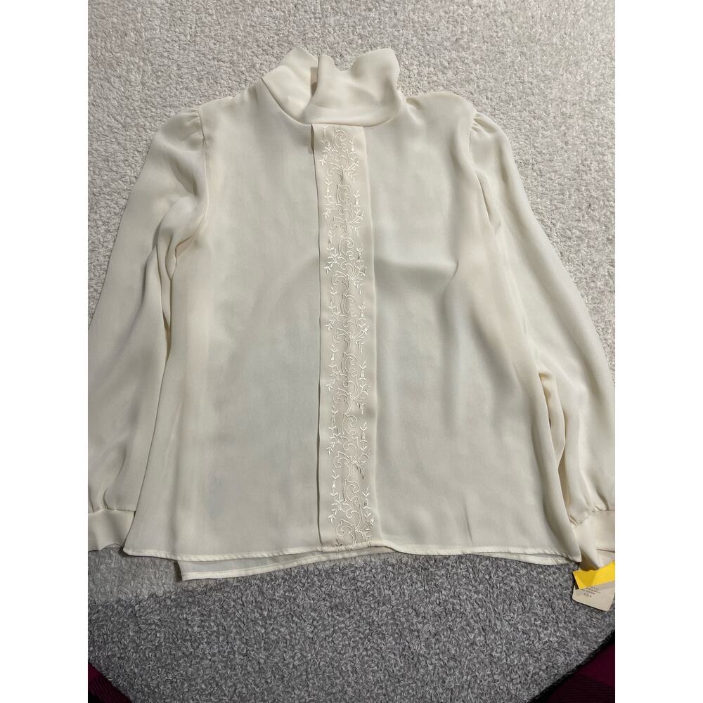 VTG NWT Jessica Michelle Womens 12 High Neck Embroidered Cream Blouse US Made